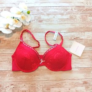 Isaac Mizrahi red lace lightly lined underwire bra size 34D NWT